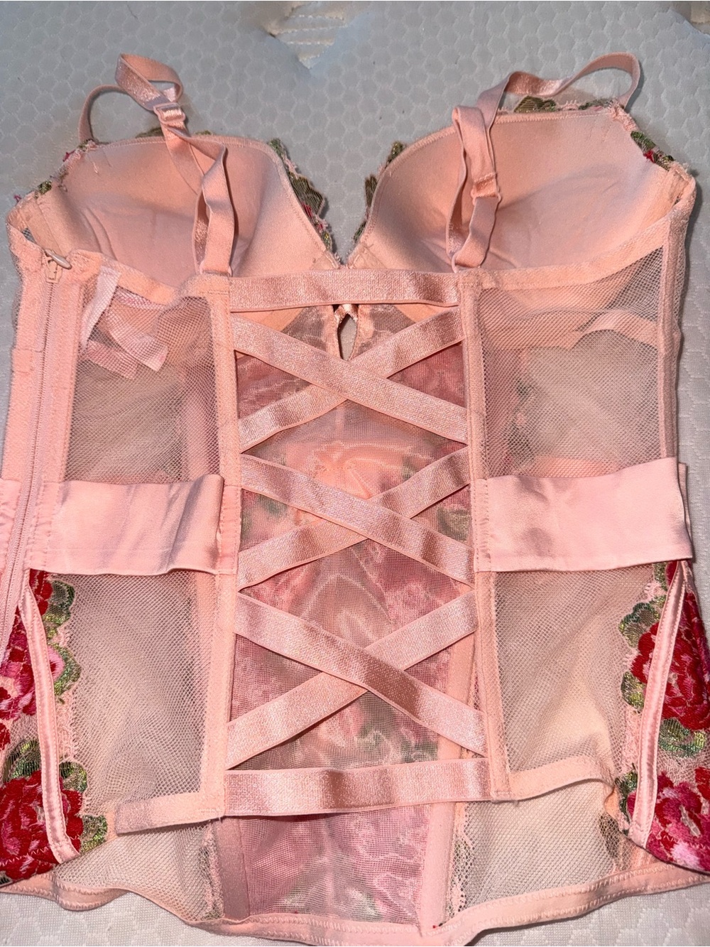 Victoria's Secret Pink and Red Floral Embroidered Bustier with Satin Bow - Picture 6 of 7